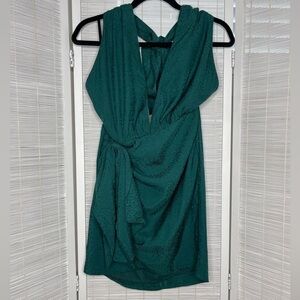 NBD Pari Green Leopard Print Halter Mini Dress Ruffle Detail Size S